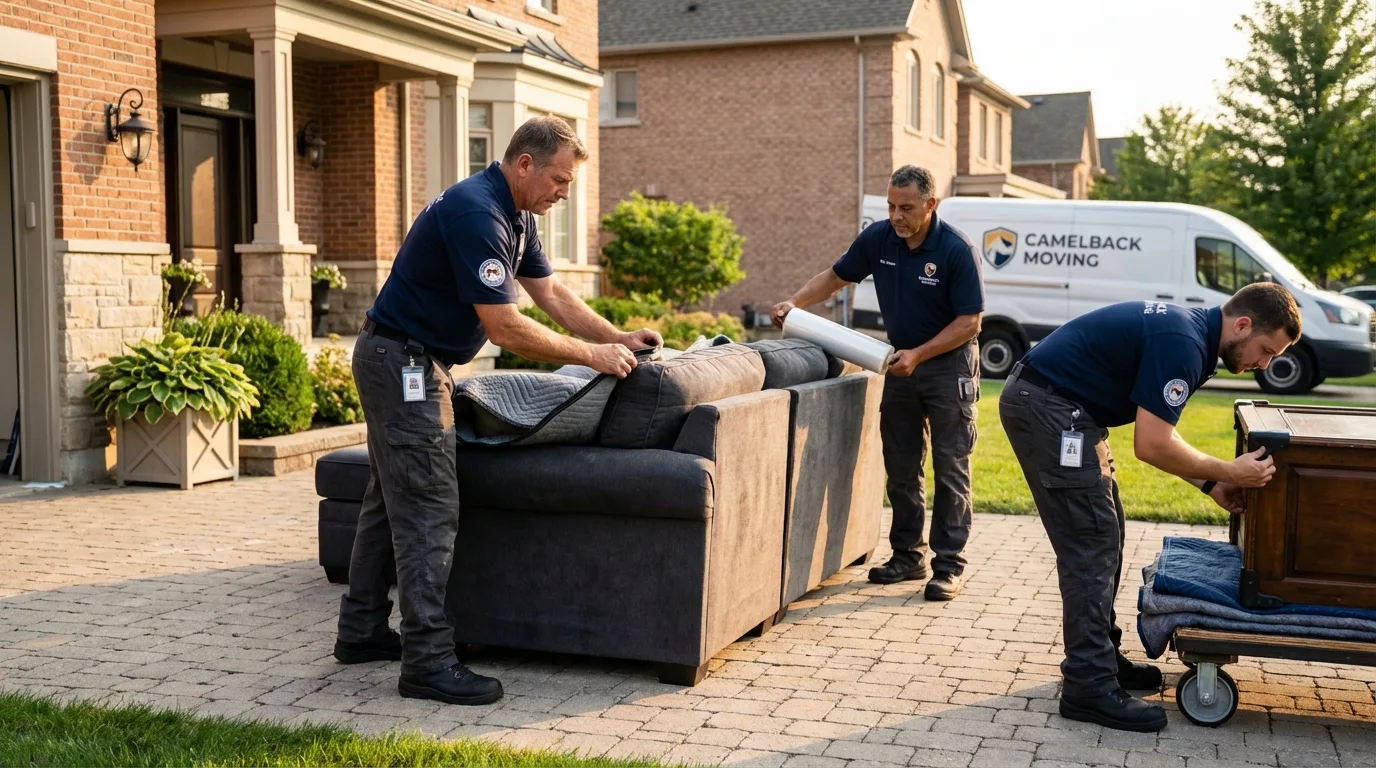 Large estate moving crew wrapping furniture in Franklinville, NY